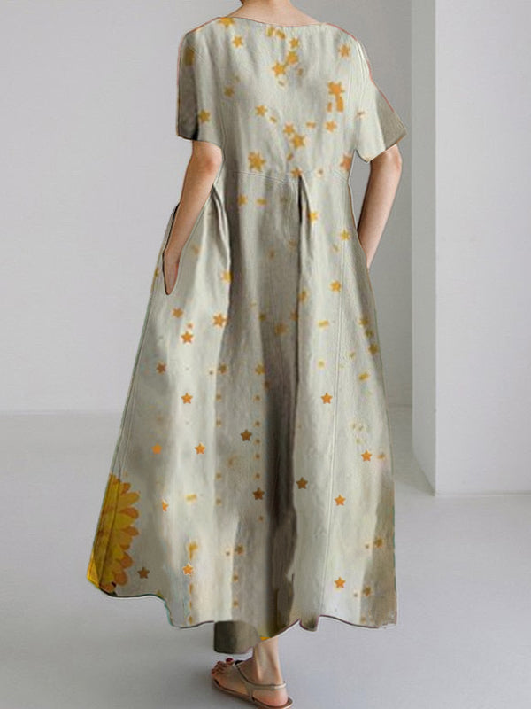 Sunflower Petals Women's Linen and Cotton Dress