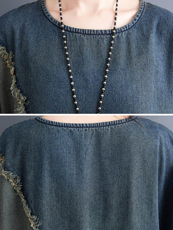 Contrast Panel Denim Dress