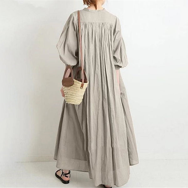 Casual Pleated Stand Collar Dress