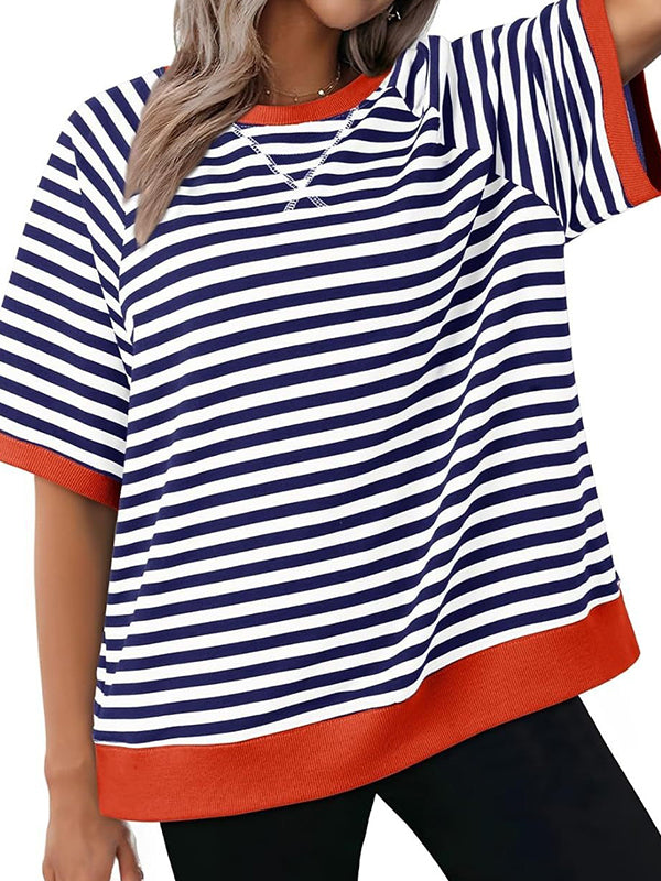 Simple Casual Striped Print Colorblock Shirt