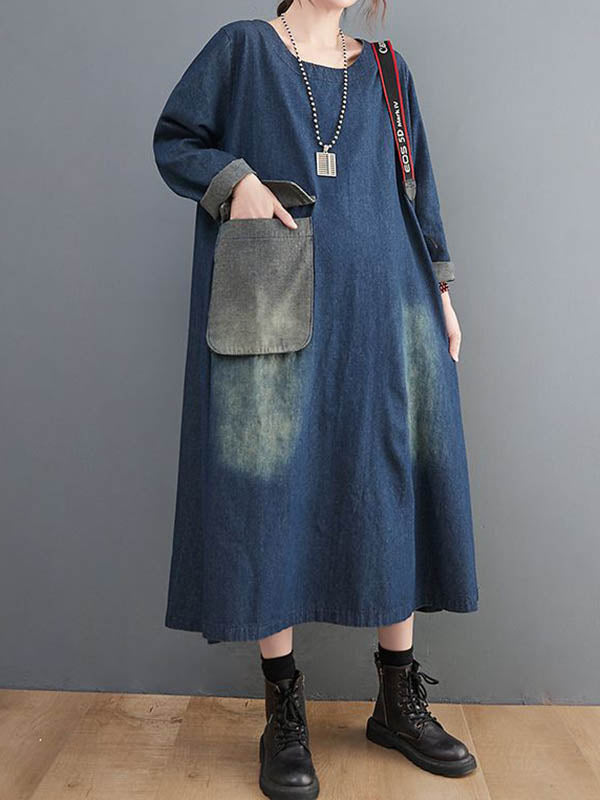 Casual Large Pocket Denim Dress