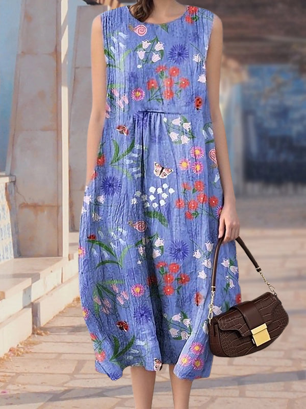 New Purple Blue Flower Print Women's Top and Dress
