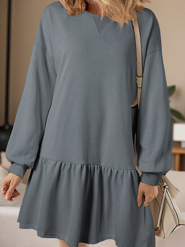 Solid Ribbed Knit Long Sleeve Dress