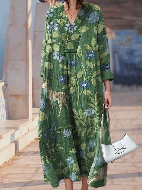 New Green Flowers Animal Print Women's Top and Dress