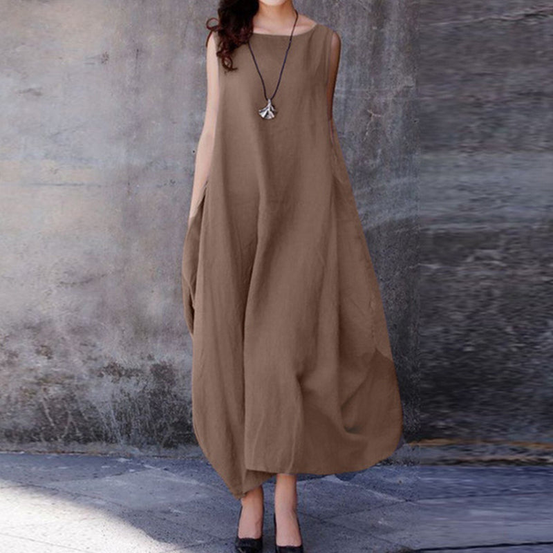 Casual Crew Neck Pocket Women'S Dress
