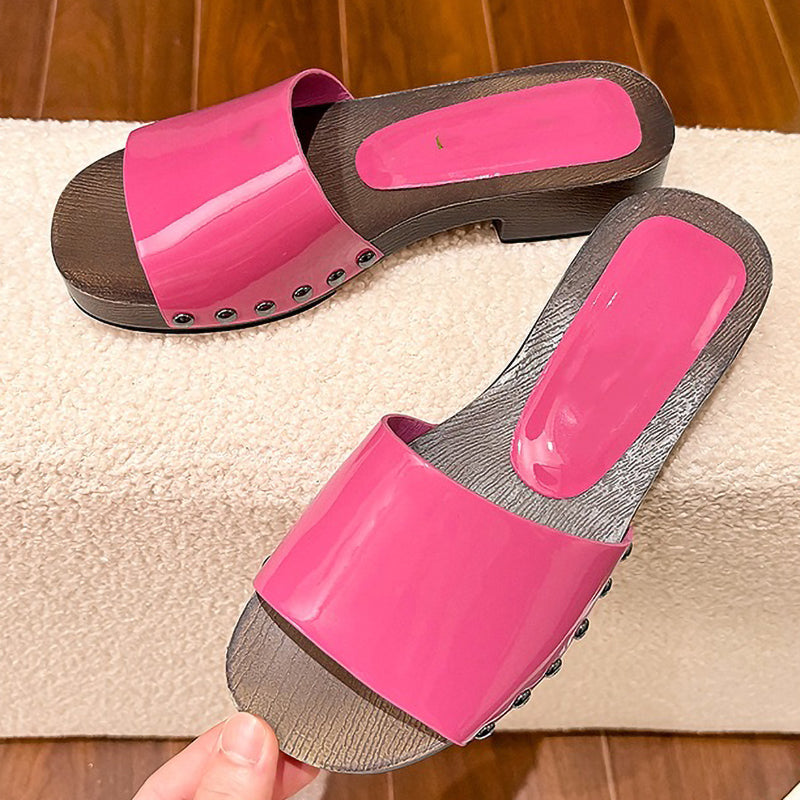 Non-Slip Wood Grain Thick-Soled Thick-Heeled Ladies Slippers