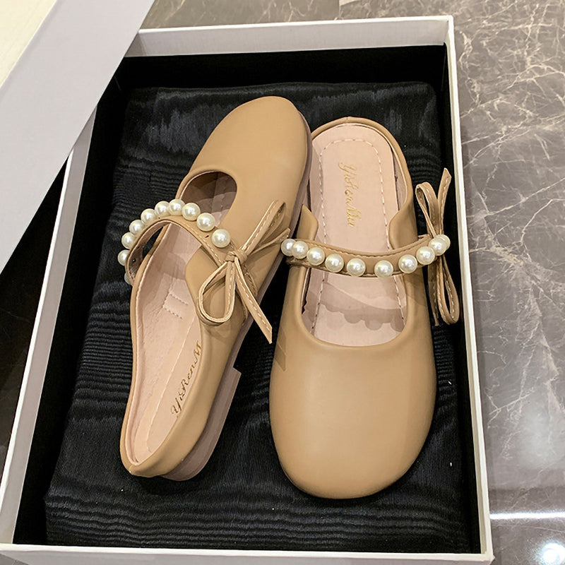 Soft Sole Pearl Shoelace Bow Ladies Shoes