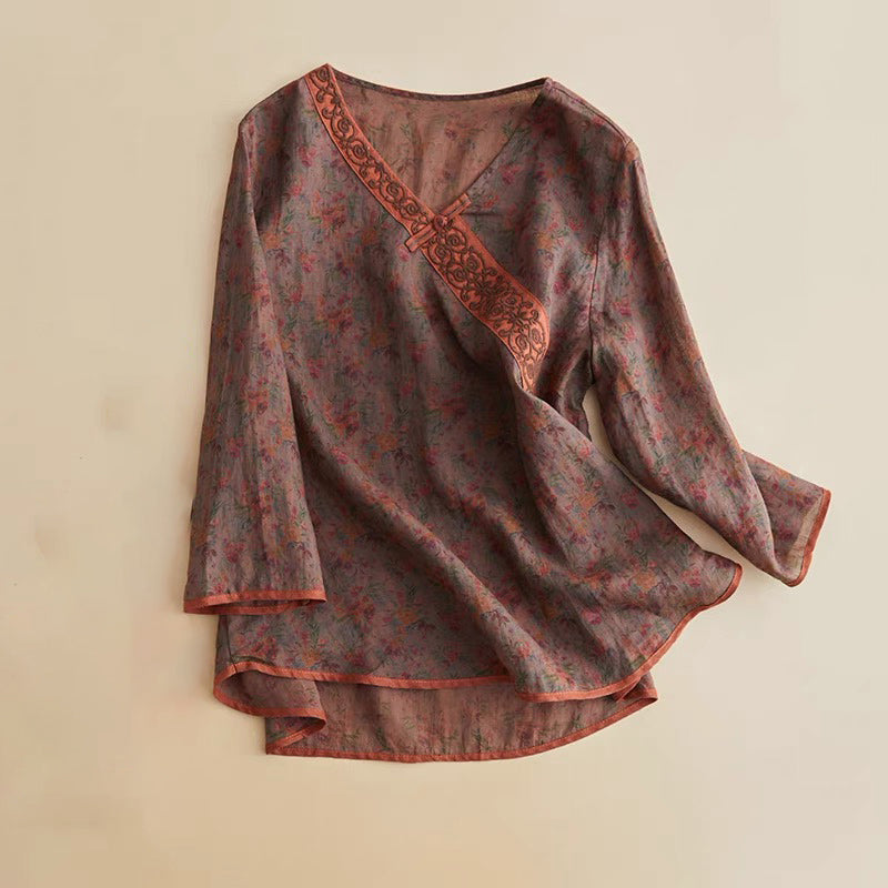 Embroidered V-neck Shirt
