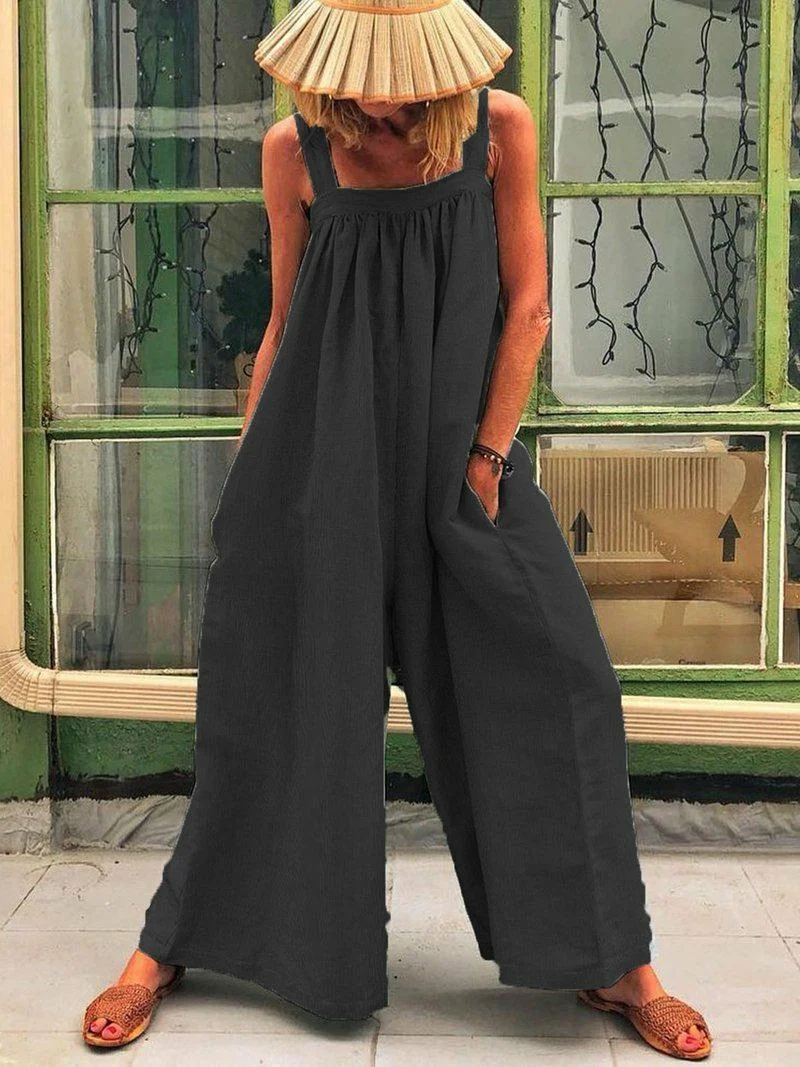 Fashion Suspenders Solid Color Jumpsuit