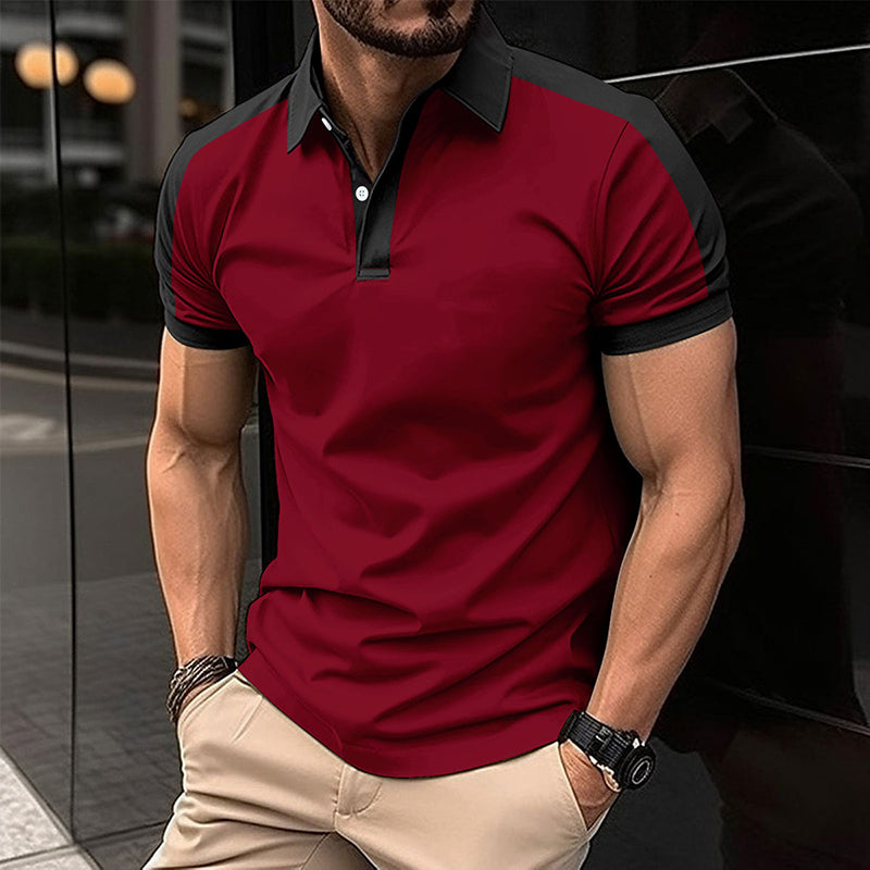 Stylish Lapel Color Block Men's Shirt