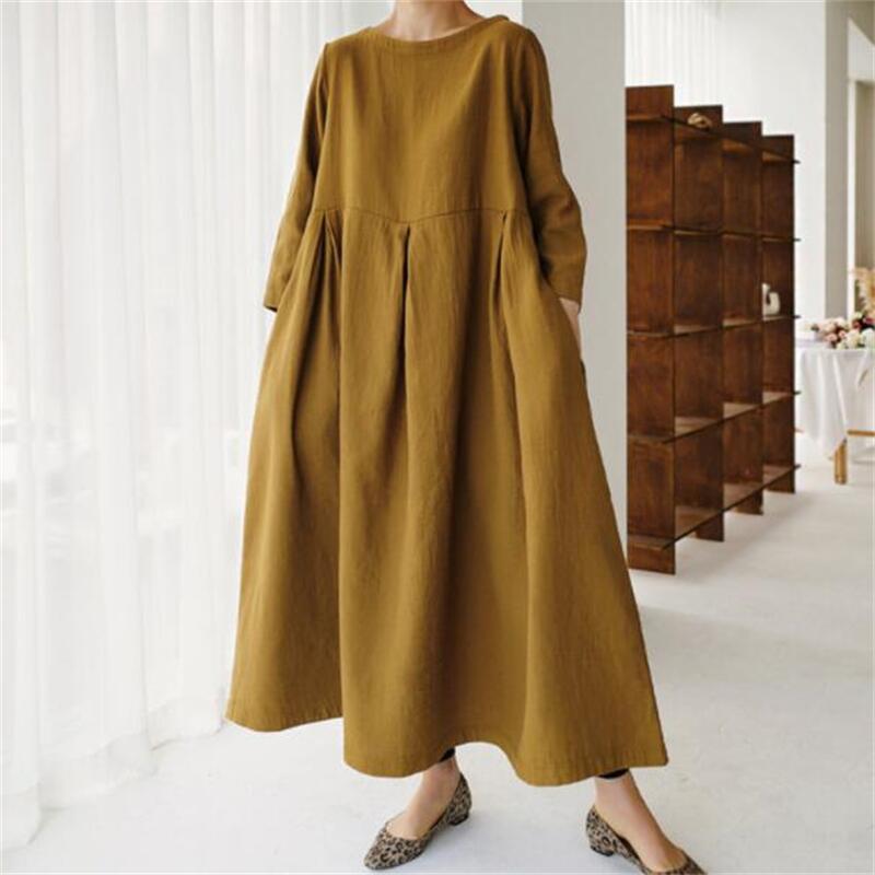 Trendy Round Neck Pleated Dress