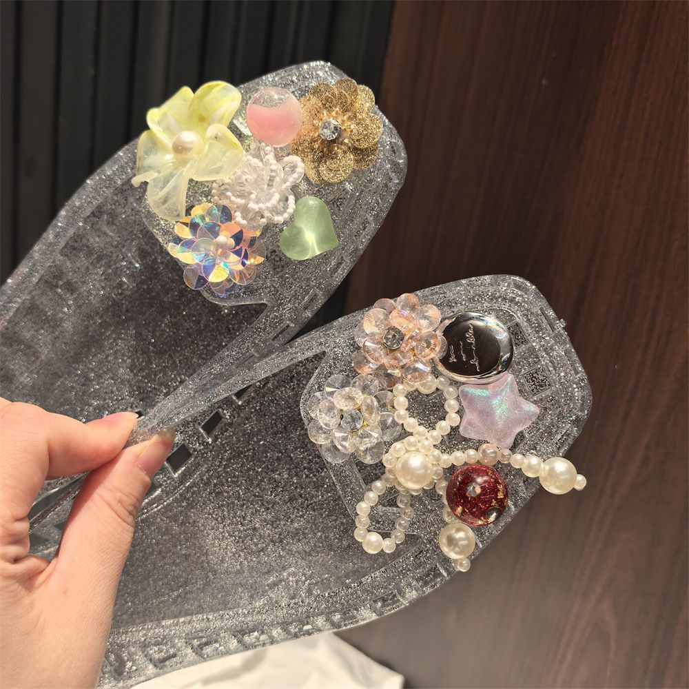 Elegant Crystal Bright Beaded Flower Ladies Shoes