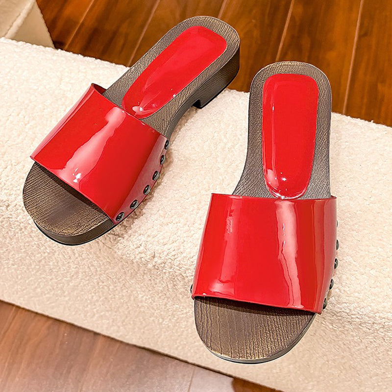 Non-Slip Wood Grain Thick-Soled Thick-Heeled Ladies Slippers