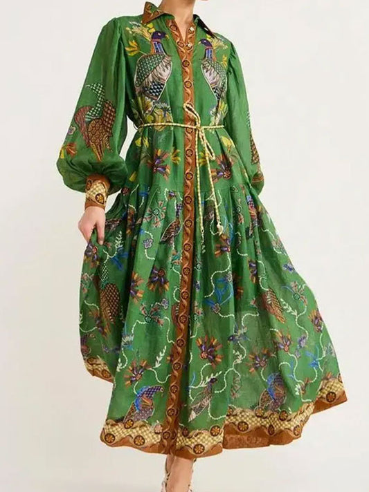 New Fashion Retro Lantern Sleeve Printed Dress