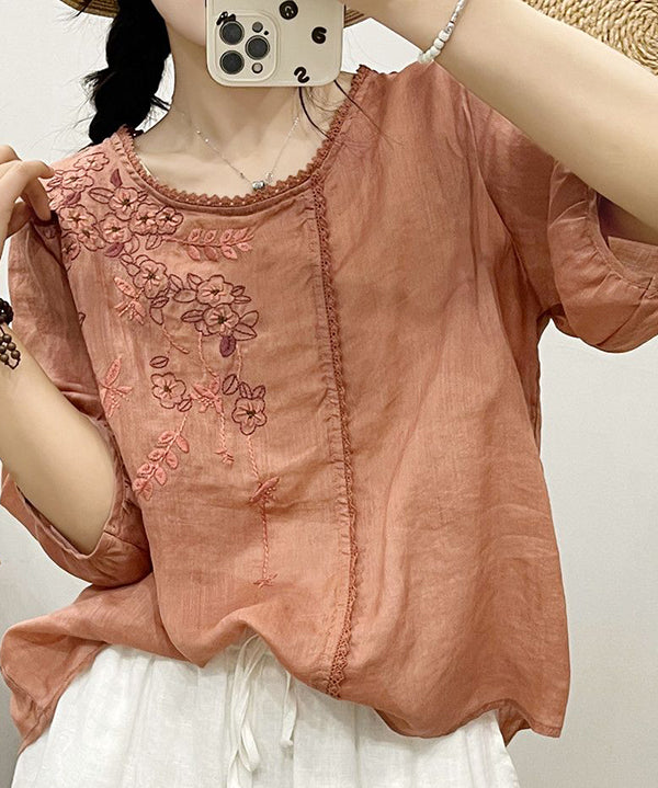 Embroidered Round Neck Lace Top