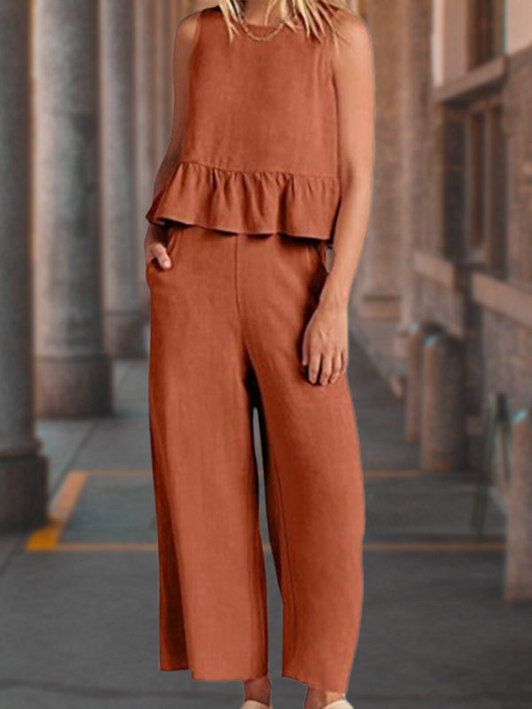 New Sleeveless Pleated Casual Two-Piece Set