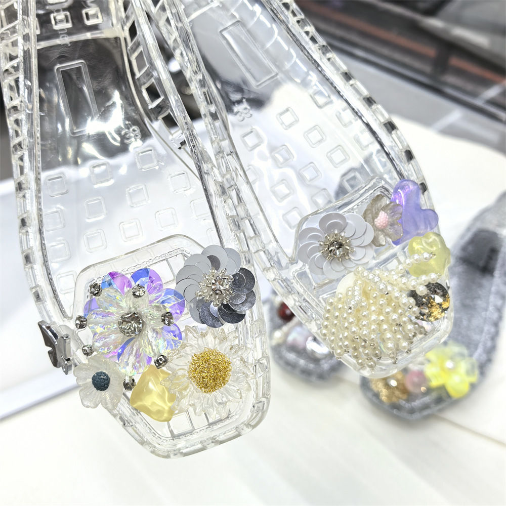 Elegant Crystal Bright Beaded Flower Ladies Shoes