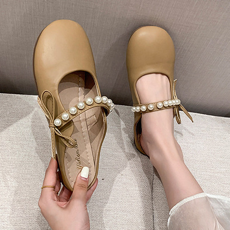 Soft Sole Pearl Shoelace Bow Ladies Shoes