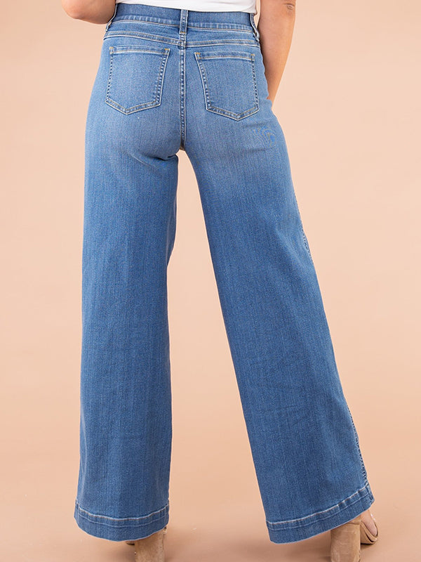 High-Waisted Wide-Leg Front Seam Women'S Jeans