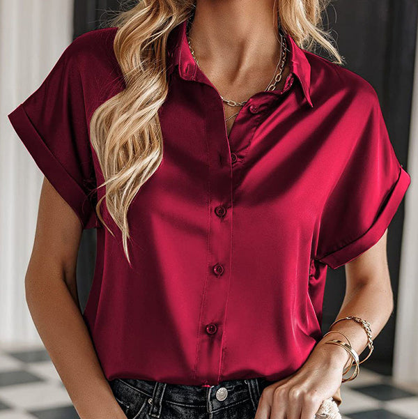 Solid Satin Button Top