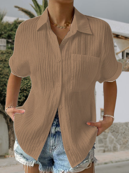 Casual Lapel Pocket Ladies Top