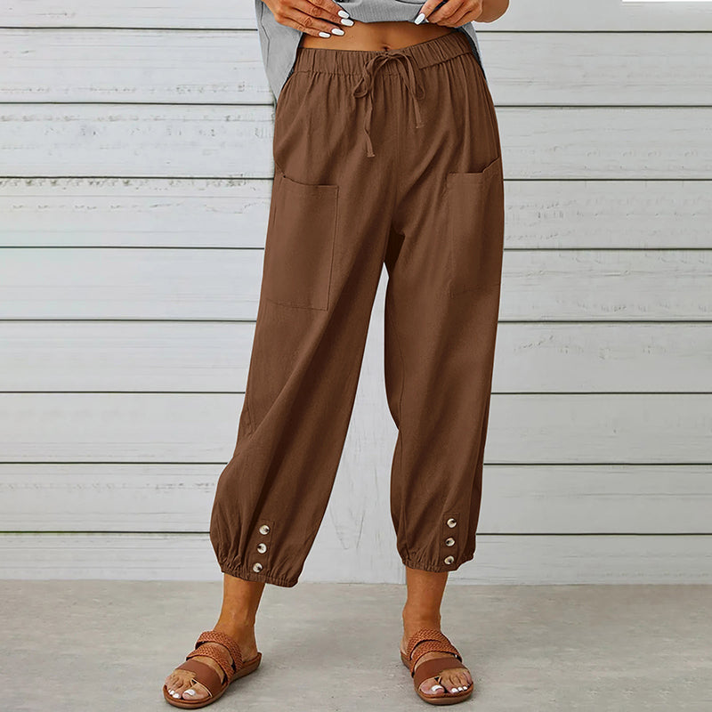 High Waist Buttoned Cropped Trousers