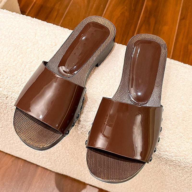 Non-Slip Wood Grain Thick-Soled Thick-Heeled Ladies Slippers