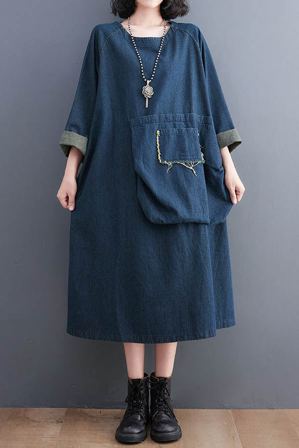 Elegant Casual Pocket Denim Dress