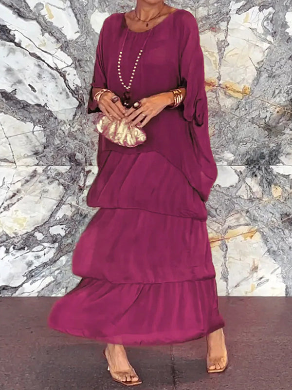 Elegant Solid Flounce Crew Neck A Line Dresses