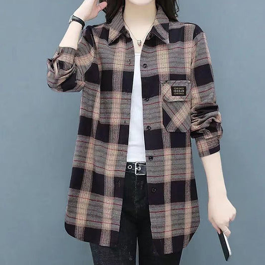 Casual Lapel Plaid Top