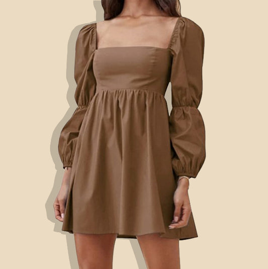 Women's Square Neck Puff Sleeve Dress