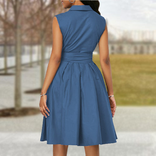 Ladies Sleeveless Lapel Dress