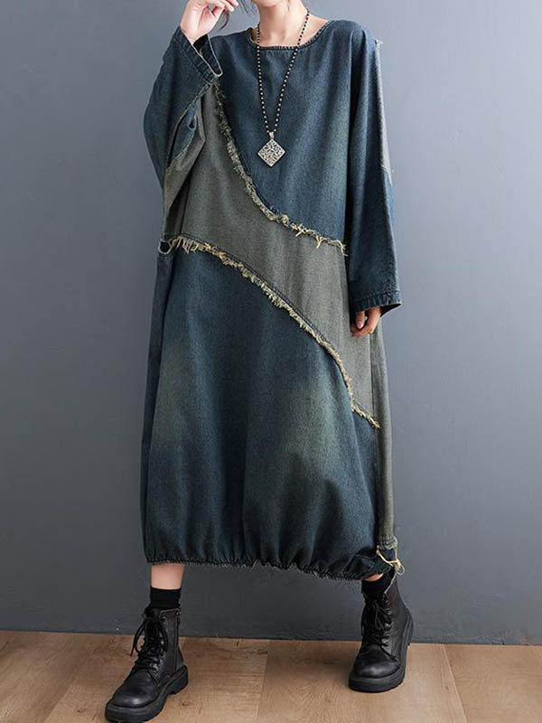 Contrast Panel Denim Dress