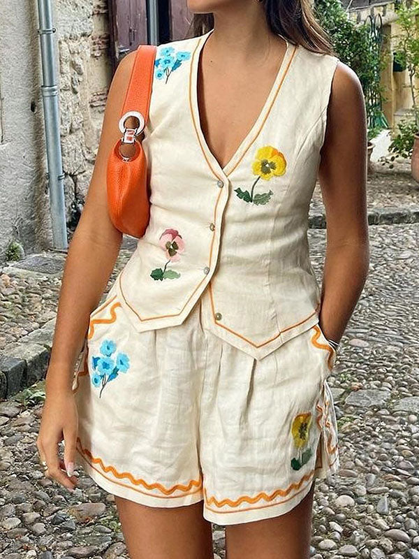 New Sleeveless Printed Ladies Two-Piece Suit