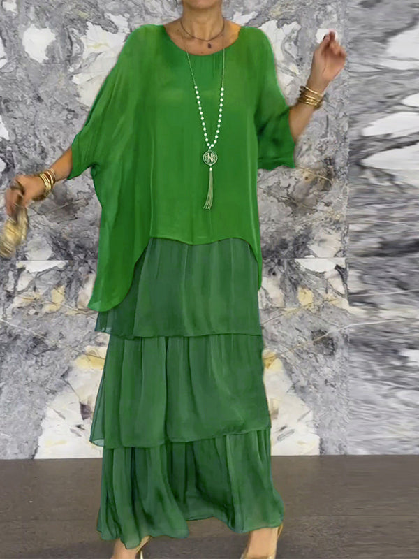 Elegant Solid Flounce Crew Neck A Line Dresses