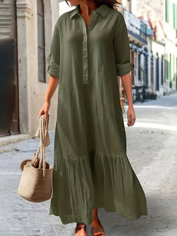 New Long Irregular Button Ladies Dress