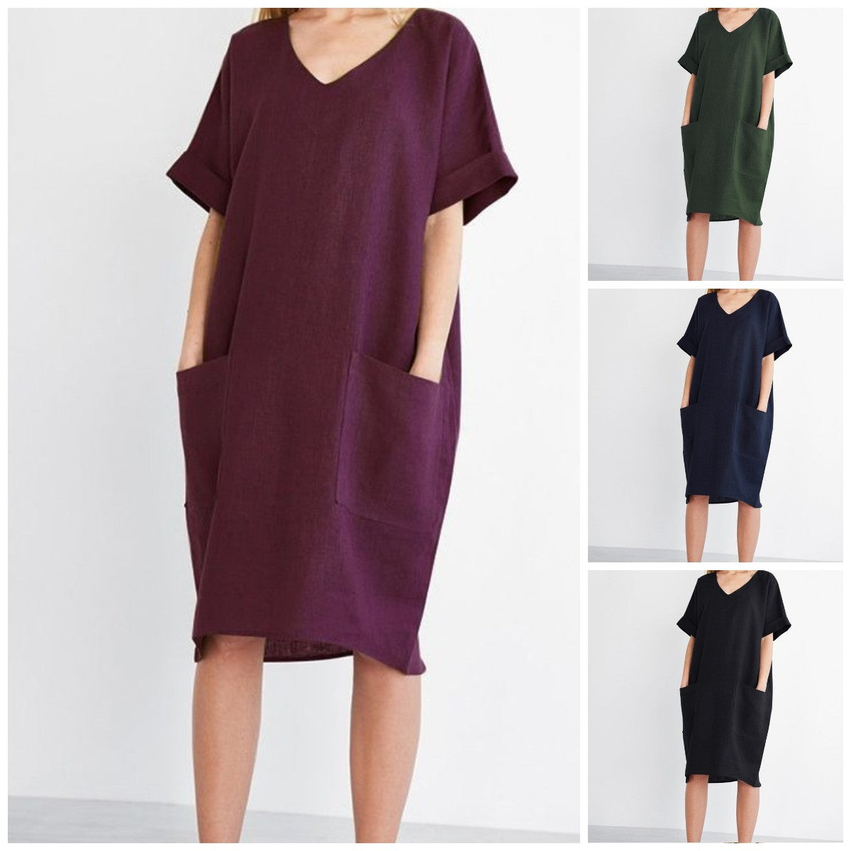 Fashion V Neck Pocket Dress