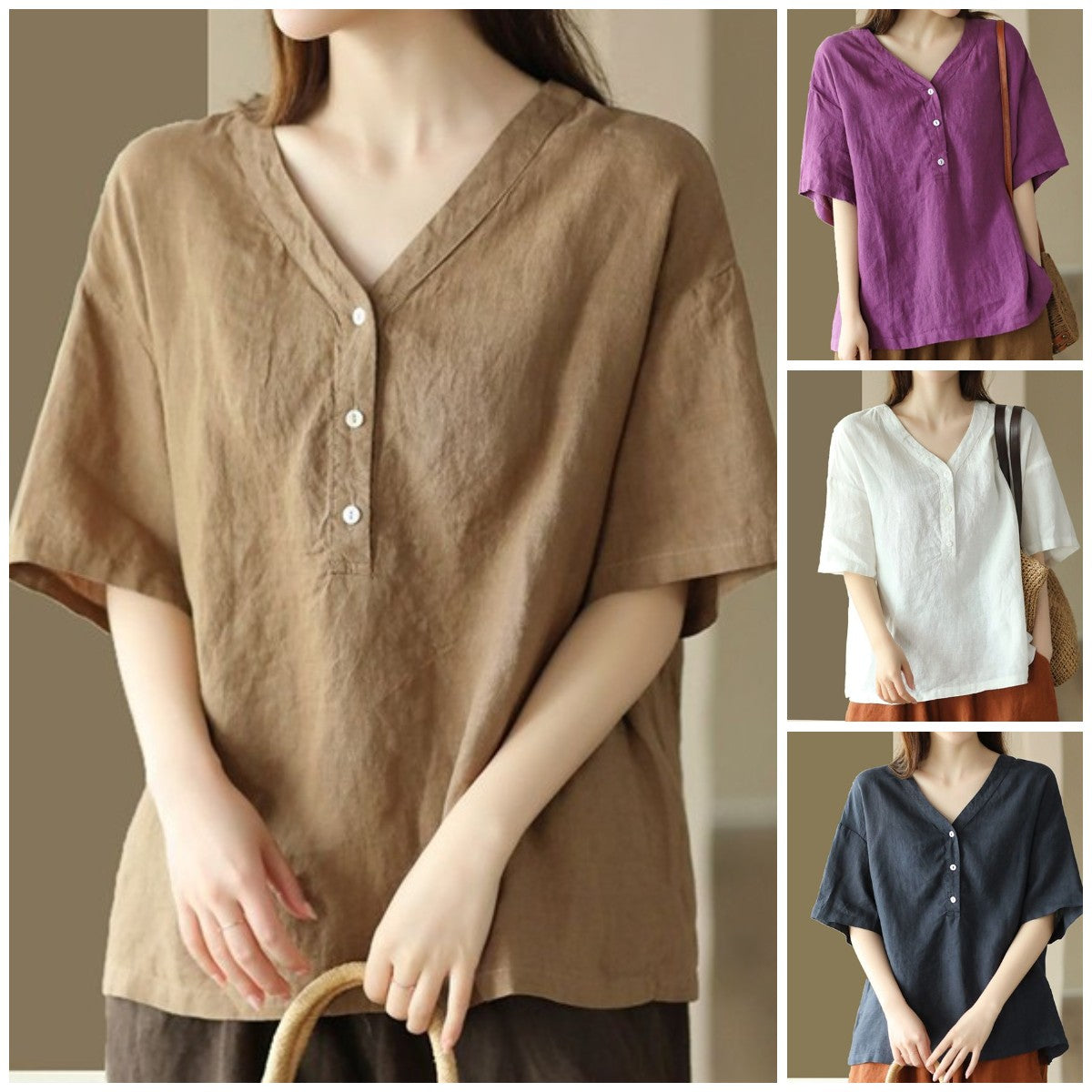 Vintage V-Neck Casual Top