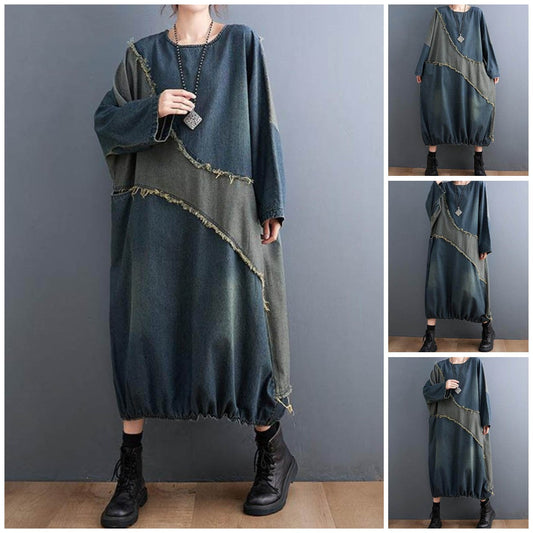 Contrast Panel Denim Dress