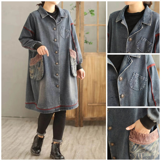 V-Neck Denim Trench Coat