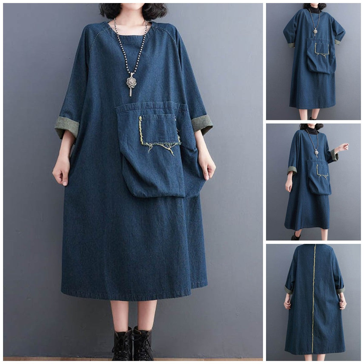 Elegant Casual Pocket Denim Dress