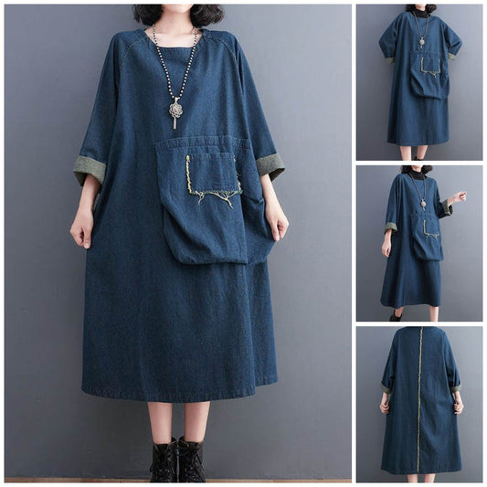 Elegant Casual Pocket Denim Dress