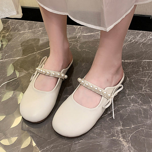 Soft Sole Pearl Shoelace Bow Ladies Shoes