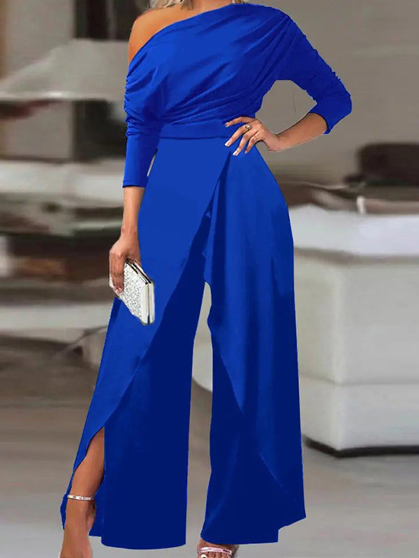 Elegant Sloped One-Shoulder Jumpsuit