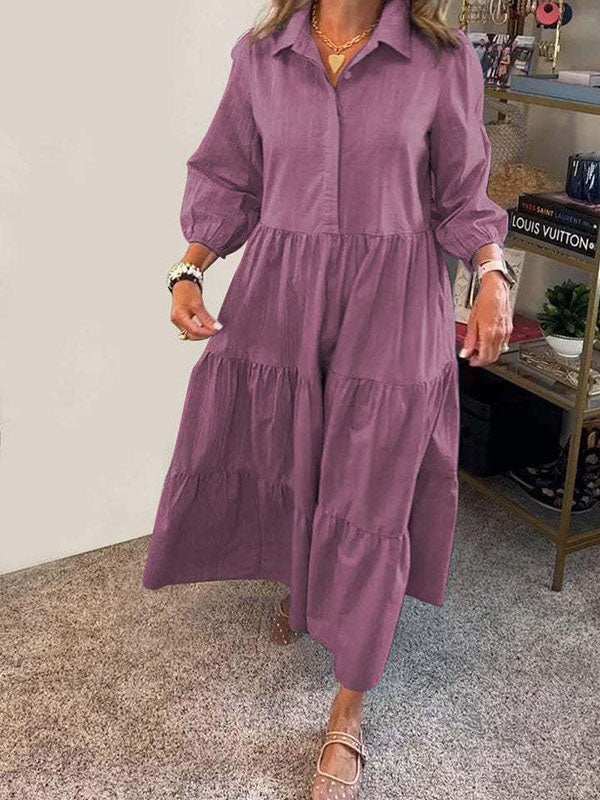 New Casual Lapel Puffy Ladies Dress
