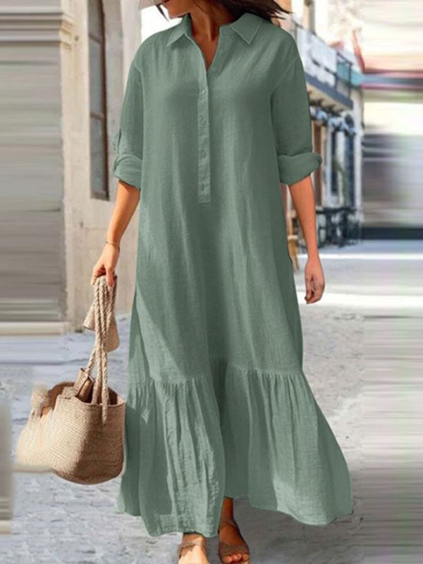 New Long Irregular Button Ladies Dress