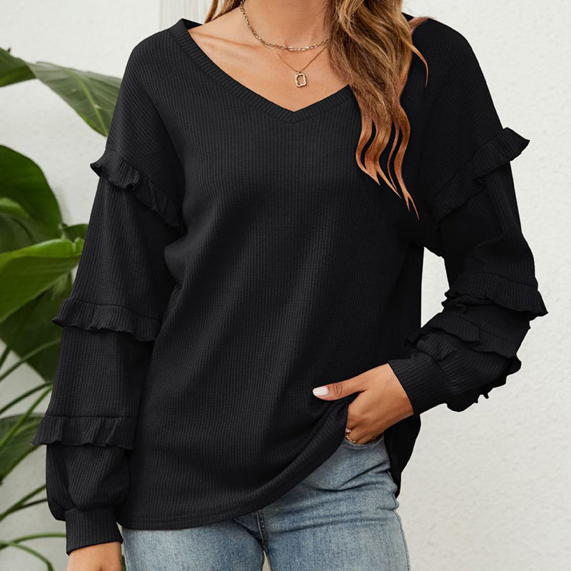 V-Neck Ruffled Balloon Sleeve Top