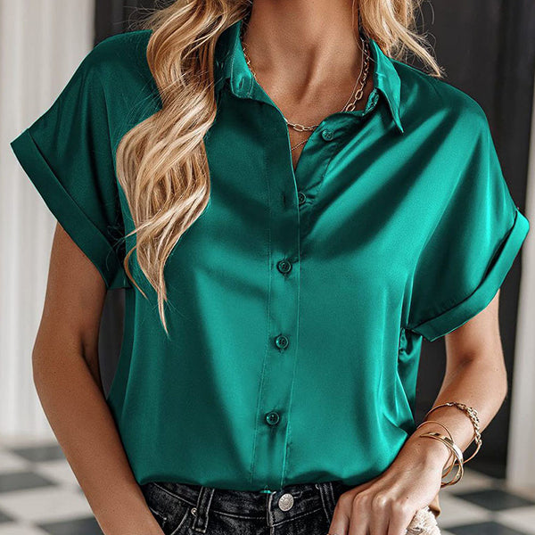 Solid Satin Button Top