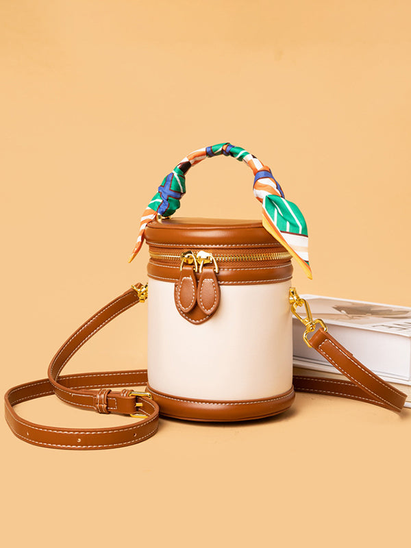 Retro Contrast Color Cylindrical Handbag Crossbody Bag