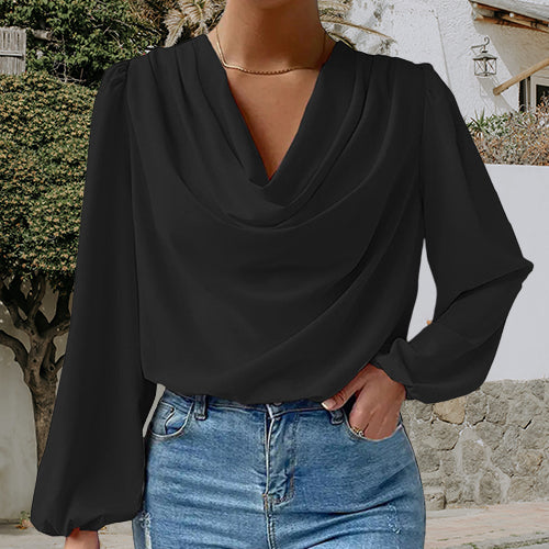 Casual Chiffon Draped V-Neck Top